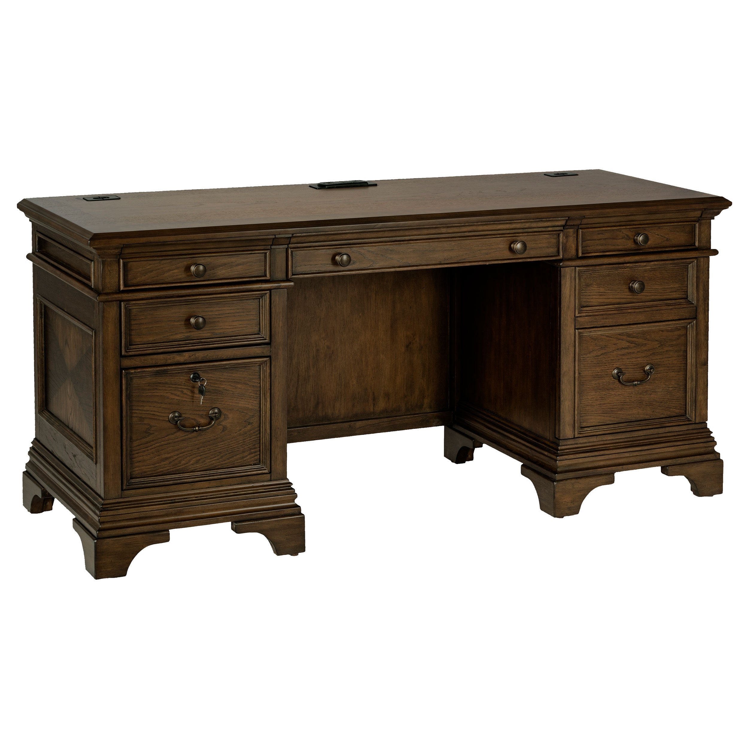 Hartshill 66-inch 5-drawer Credenza Office Desk Burnish Oak-CoasterElevations