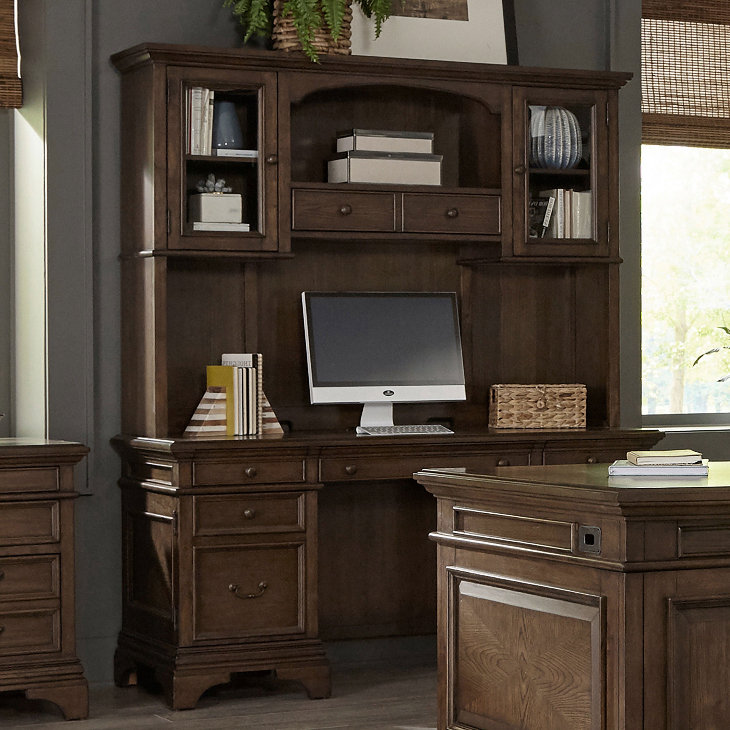 Hartshill 66-inch 5-drawer Credenza with Hutch Burnished Oak-CoasterElevations