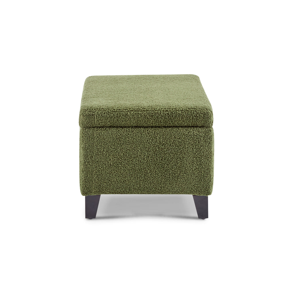 Storage Ottoman with Flip-Top Lid, Easy Assembly, Boucle Fabric & Rubber Wood Legs, Retro