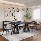 Modern 78.74 Inch Dining Table - Oval MDF Table with Sturdy Pedestal
