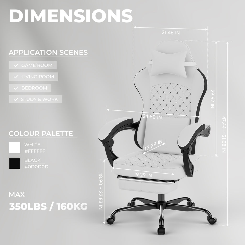 Ergonomic Gaming Chair with Massage, Footrest, and Lumbar Support