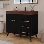 36" Freestanding Bathroom Vanity with Ceramic Sink and Faux Marble Top