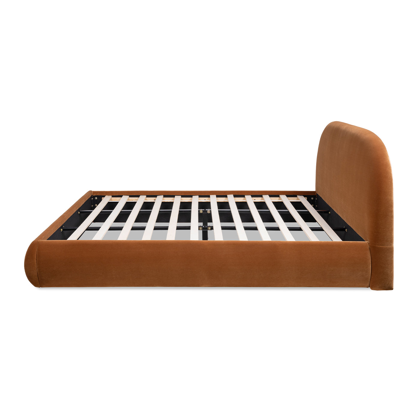 Archie Puffy Grounded Upholstered Platform Bed, King, Burnt