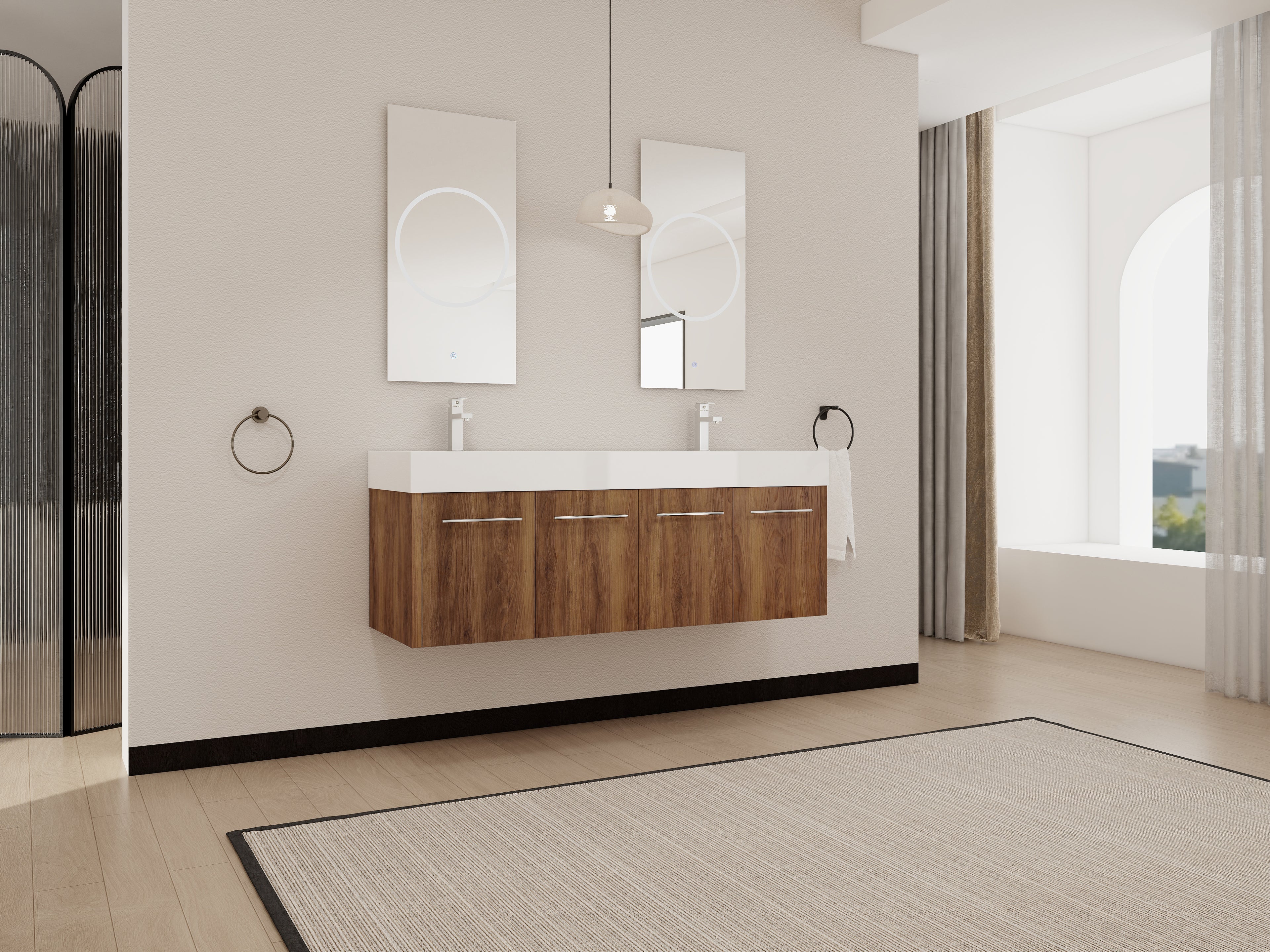 60 Inch Wall-Mounted Bathroom Vanity with Sink