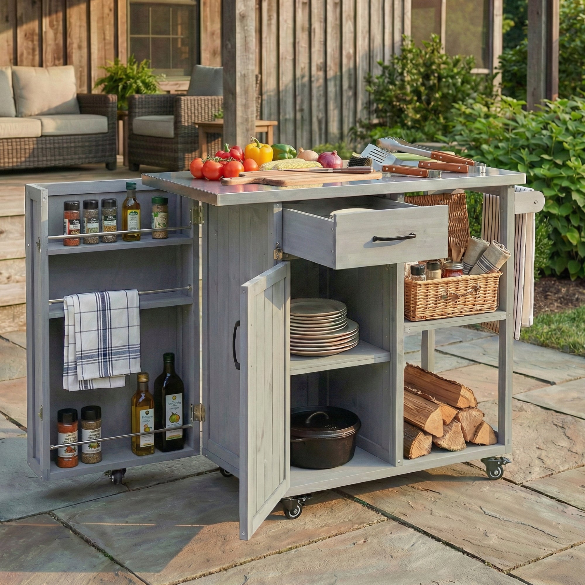 Outdoor Kitchen Island Fir Wood Prep Station