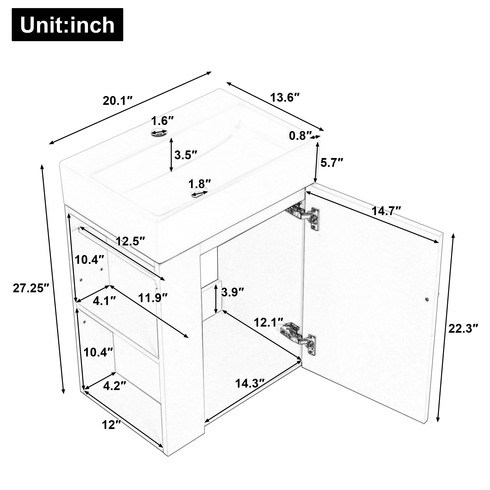 20 Inch Bathroom Vanity with Ceramic Sink