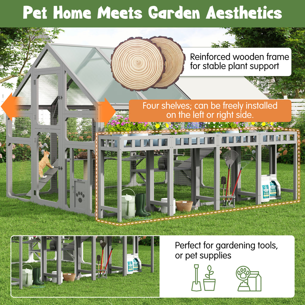 Large Outdoor Cat House with Planter Stand