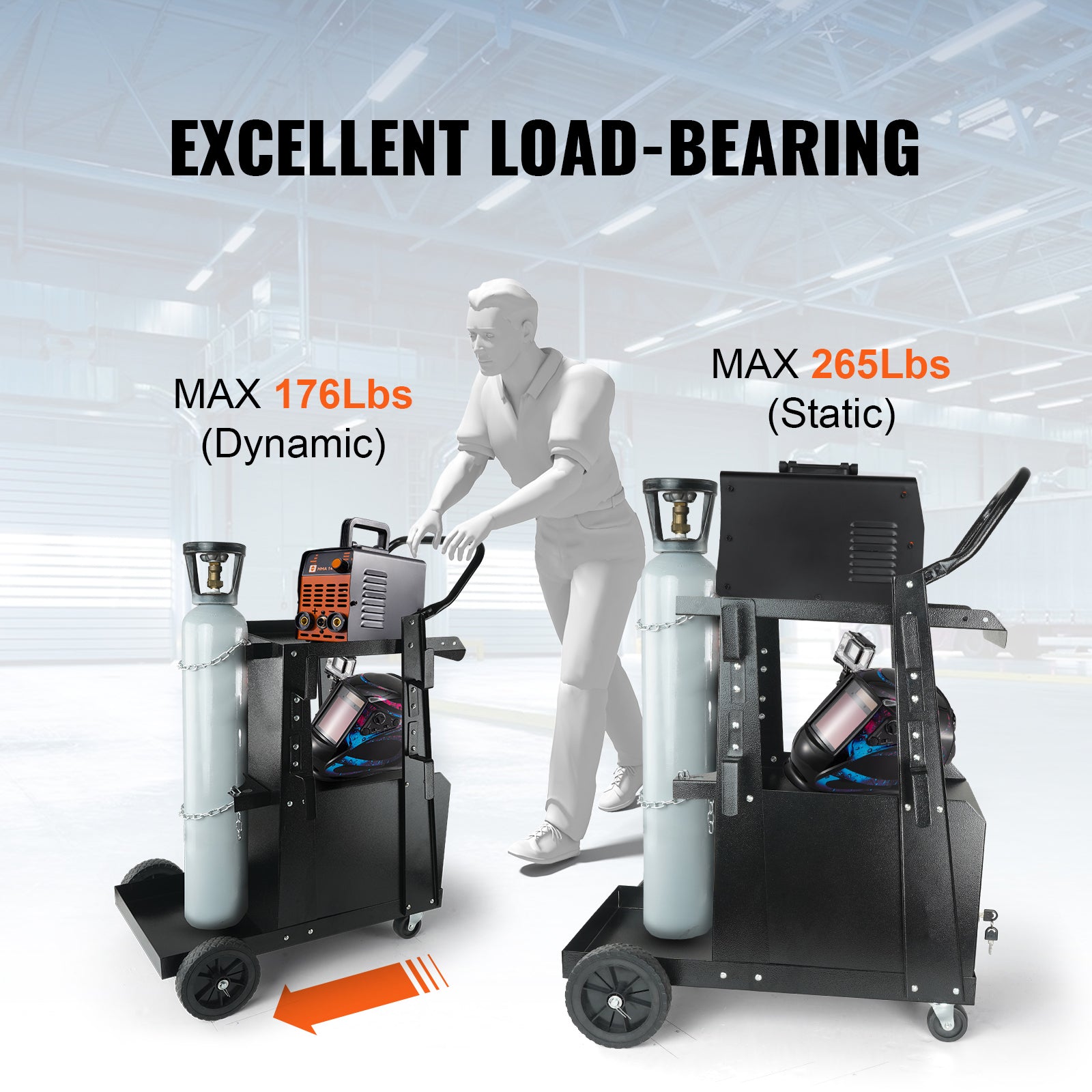 2-Tier Heavy Duty Welding Cart with Anti-Theft Lockable Cabinet
