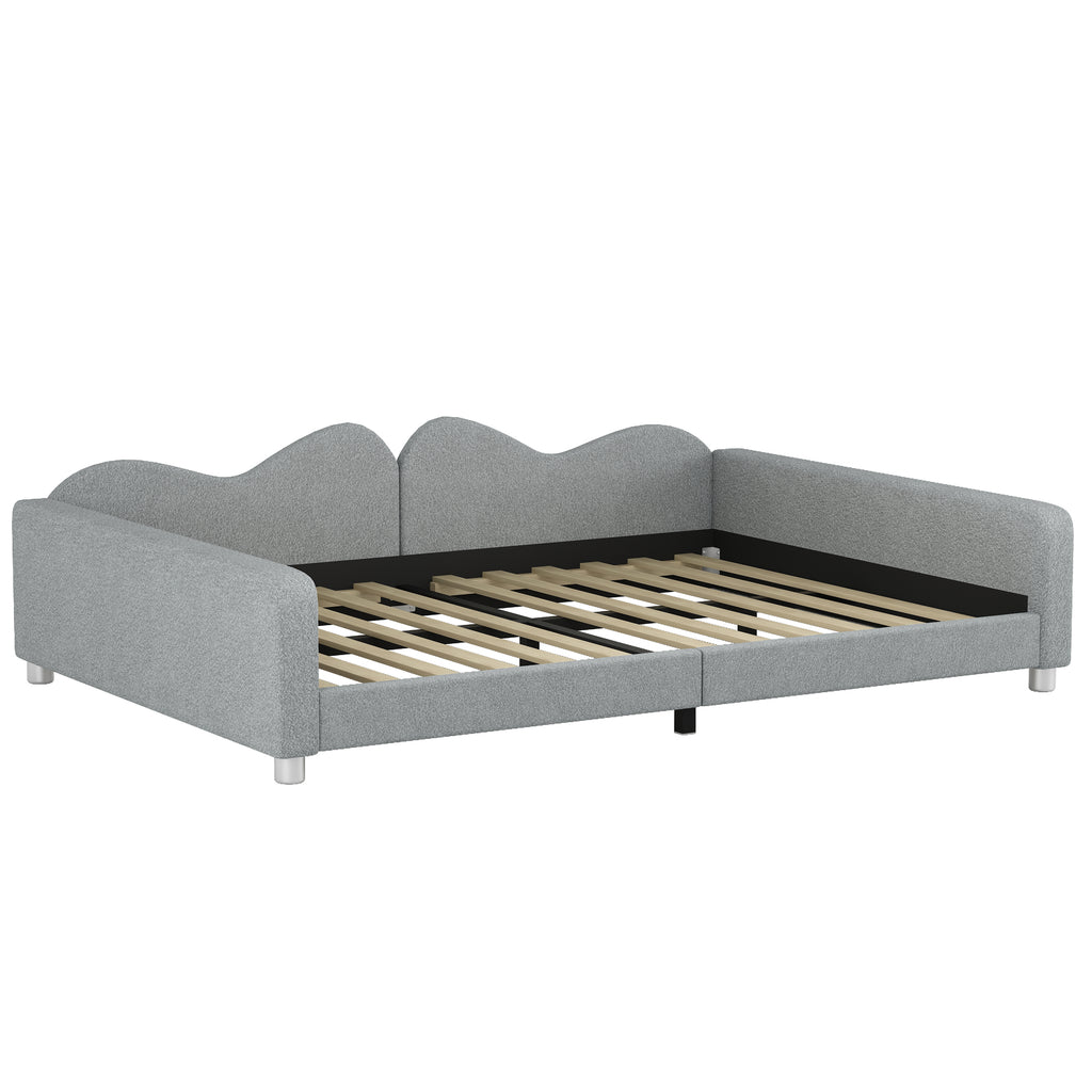 Full Size Upholstered Daybed in Gray Sherpa Fabric