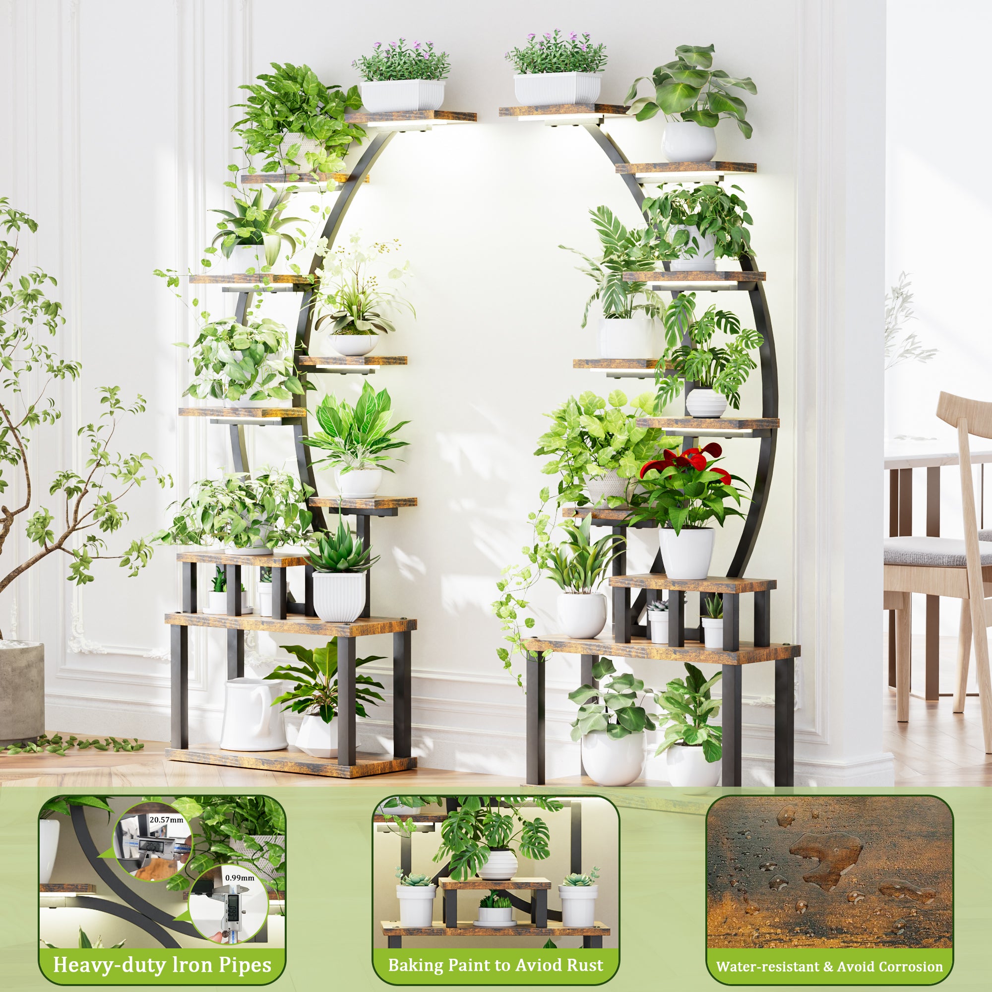 Indoor Plant Stand with Grow Lights - 63" Tall Metal Shelf