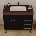 36" Freestanding Bathroom Vanity with Ceramic Sink and Faux Marble Top