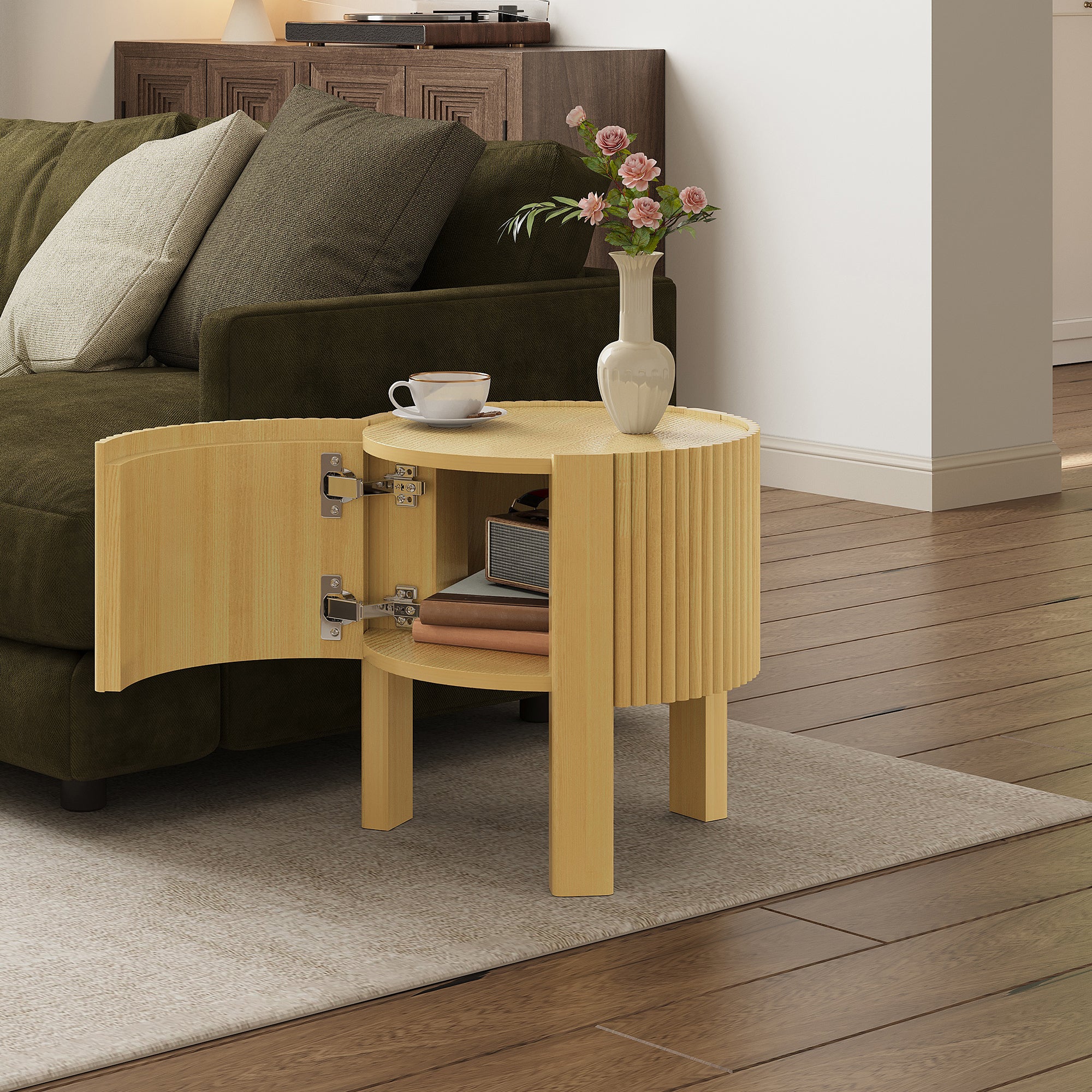 Round Fluted Side Table with Storage