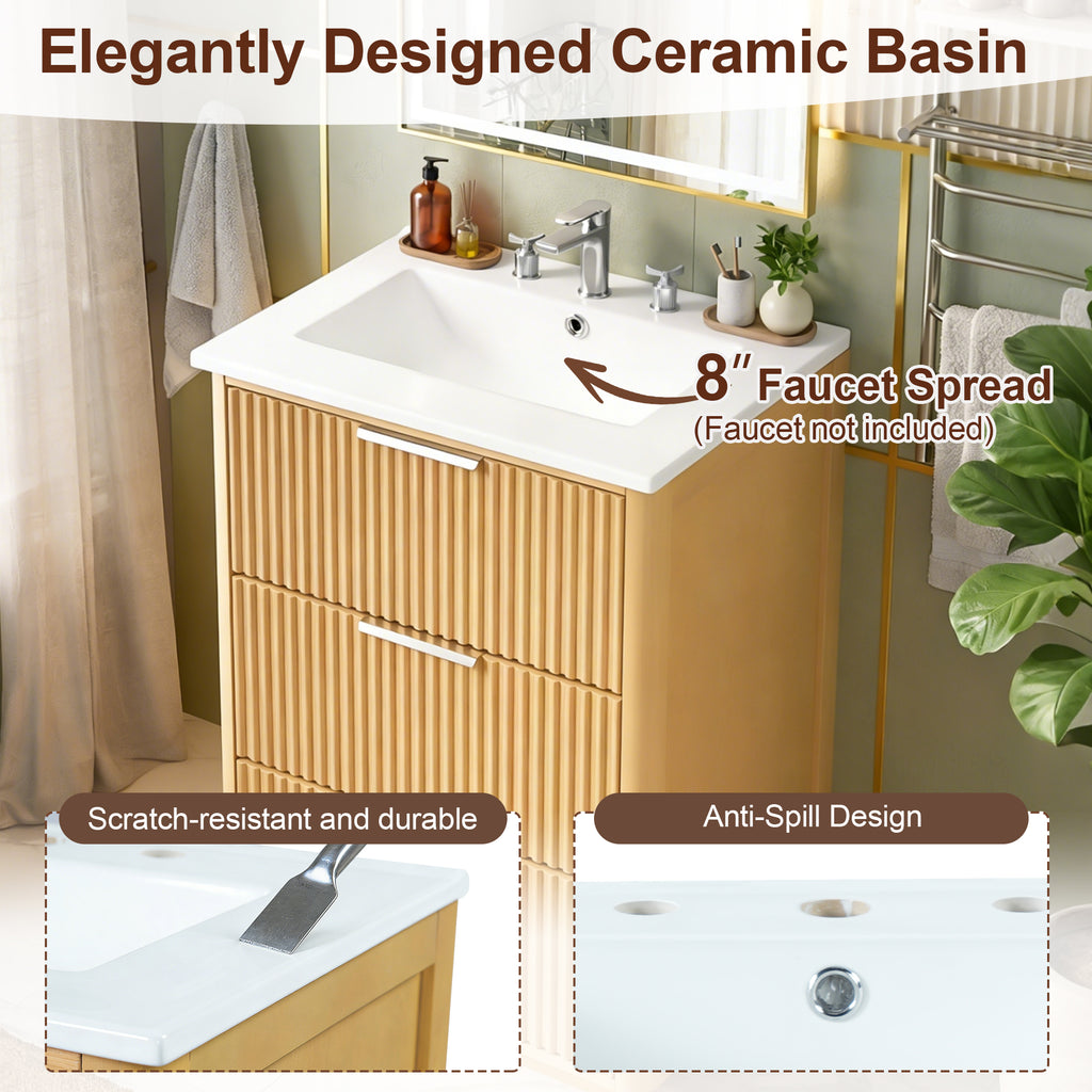 24 Inch Modern Luxury Bathroom Vanity with Ceramic Sink
