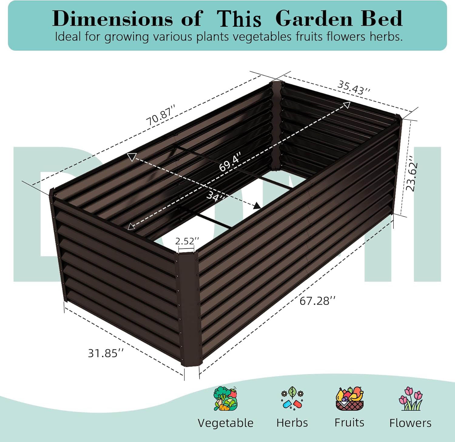 6x3x2ft Galvanized Raised Garden Bed
