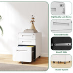 3-Drawer Wide Mobile File Cabinet with Lock