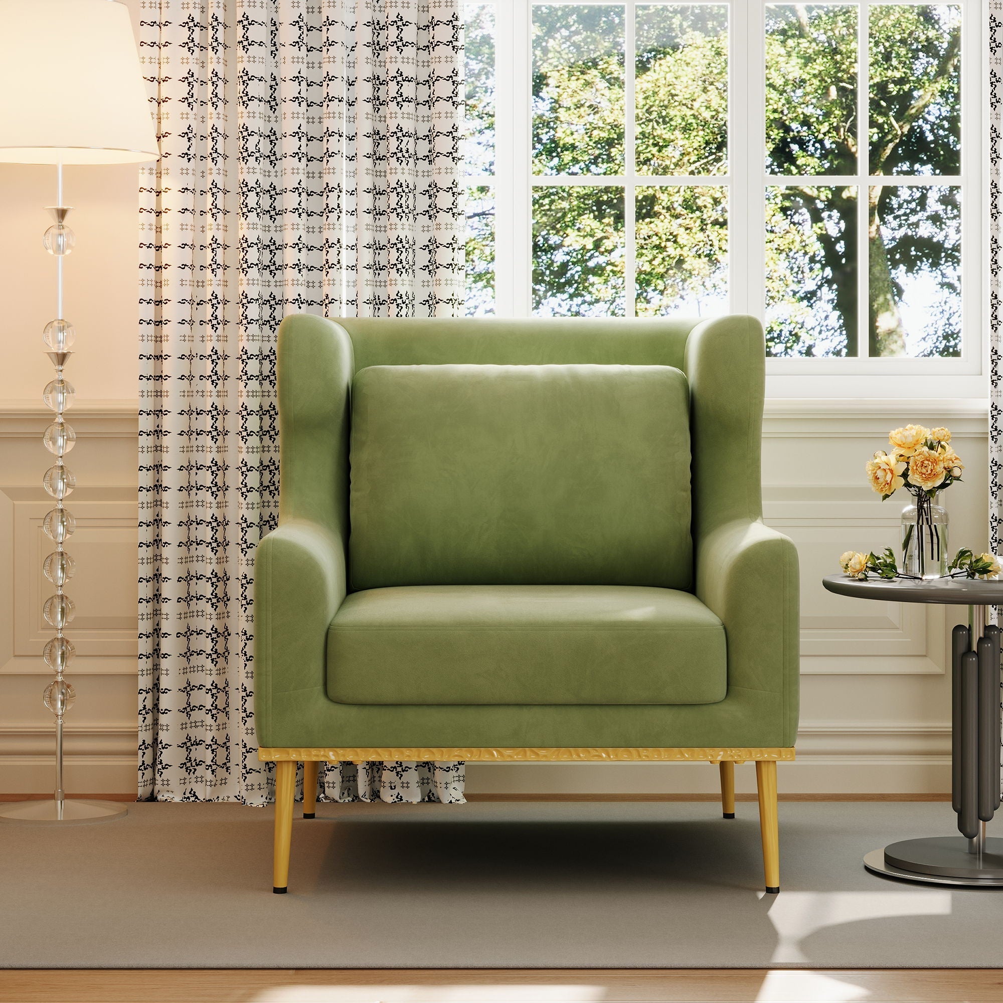 Elegant Curved Armrest Accent Armchair