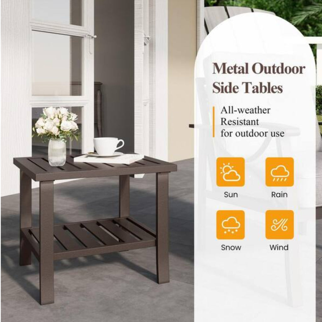 19" Square Brown Metal Side Table