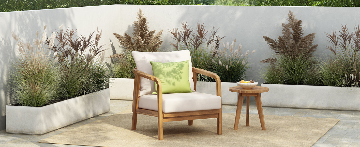 28" Outdoor Lounge Chair with Woven Backrest