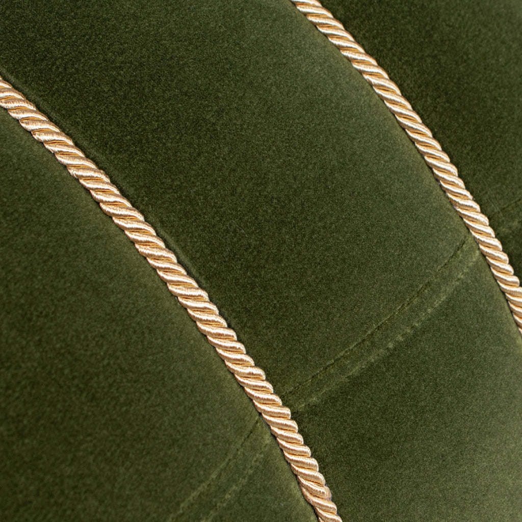 Edward 17.5" Round Upholstered Ottoman with Bullion Fringe, Olive