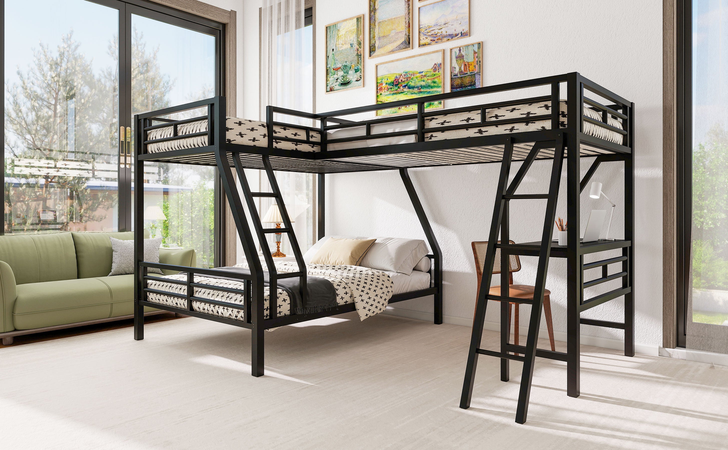 Twin over Full Bunk Bed with Loft Bed and Desk