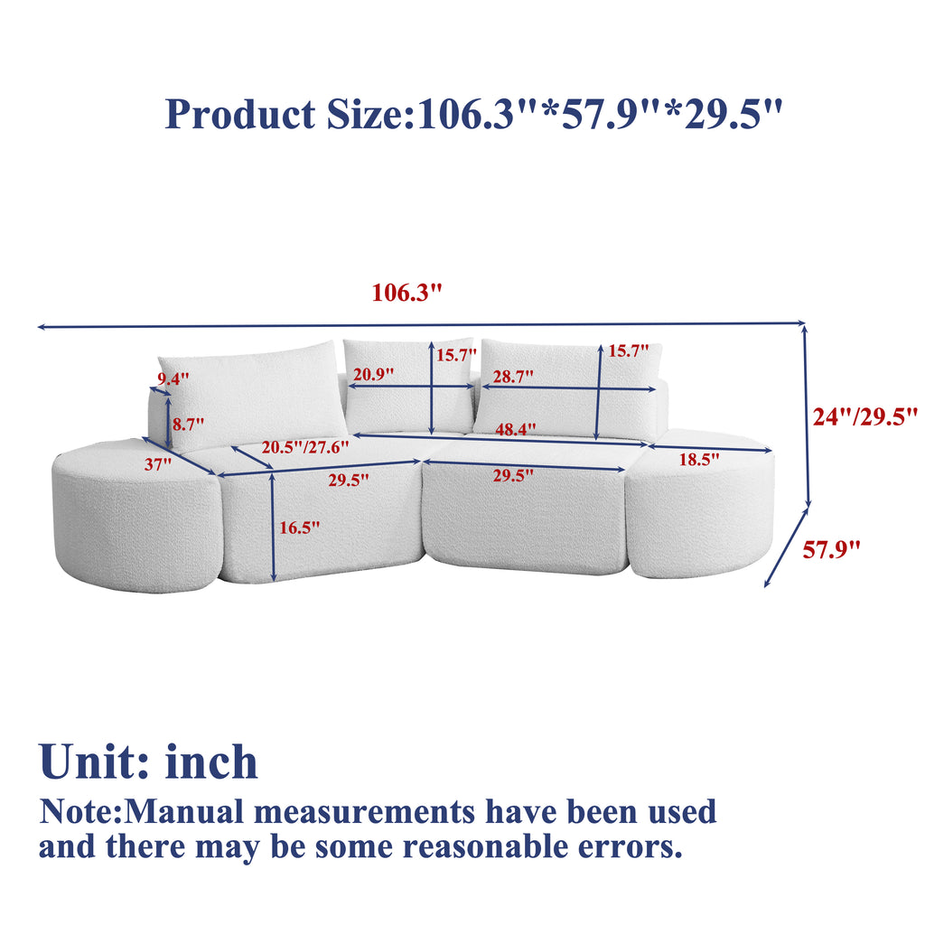 106.3-Inch V-Shaped Modular Sofa Set in Chenille Fabric