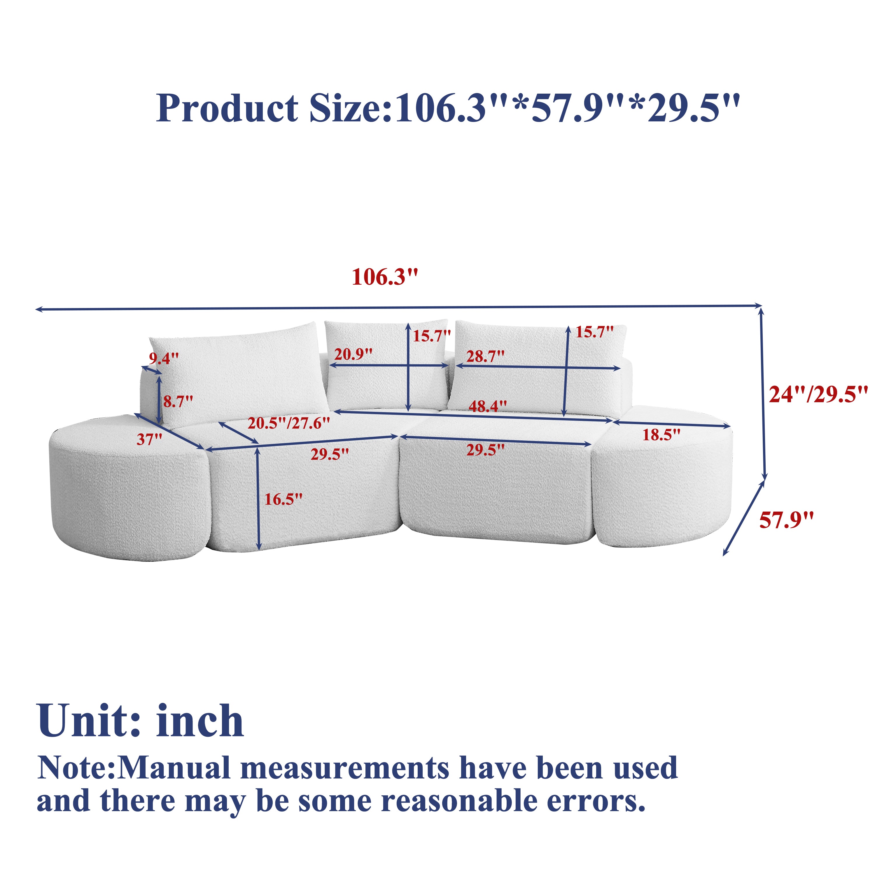 106.3-Inch V-Shaped Modular Sofa Set in Chenille Fabric