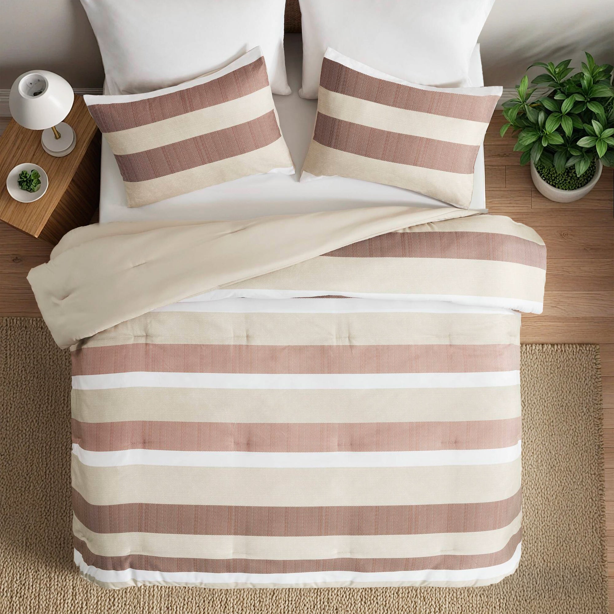 3-Piece Full/Queen Stripe Textured Print Comforter Set