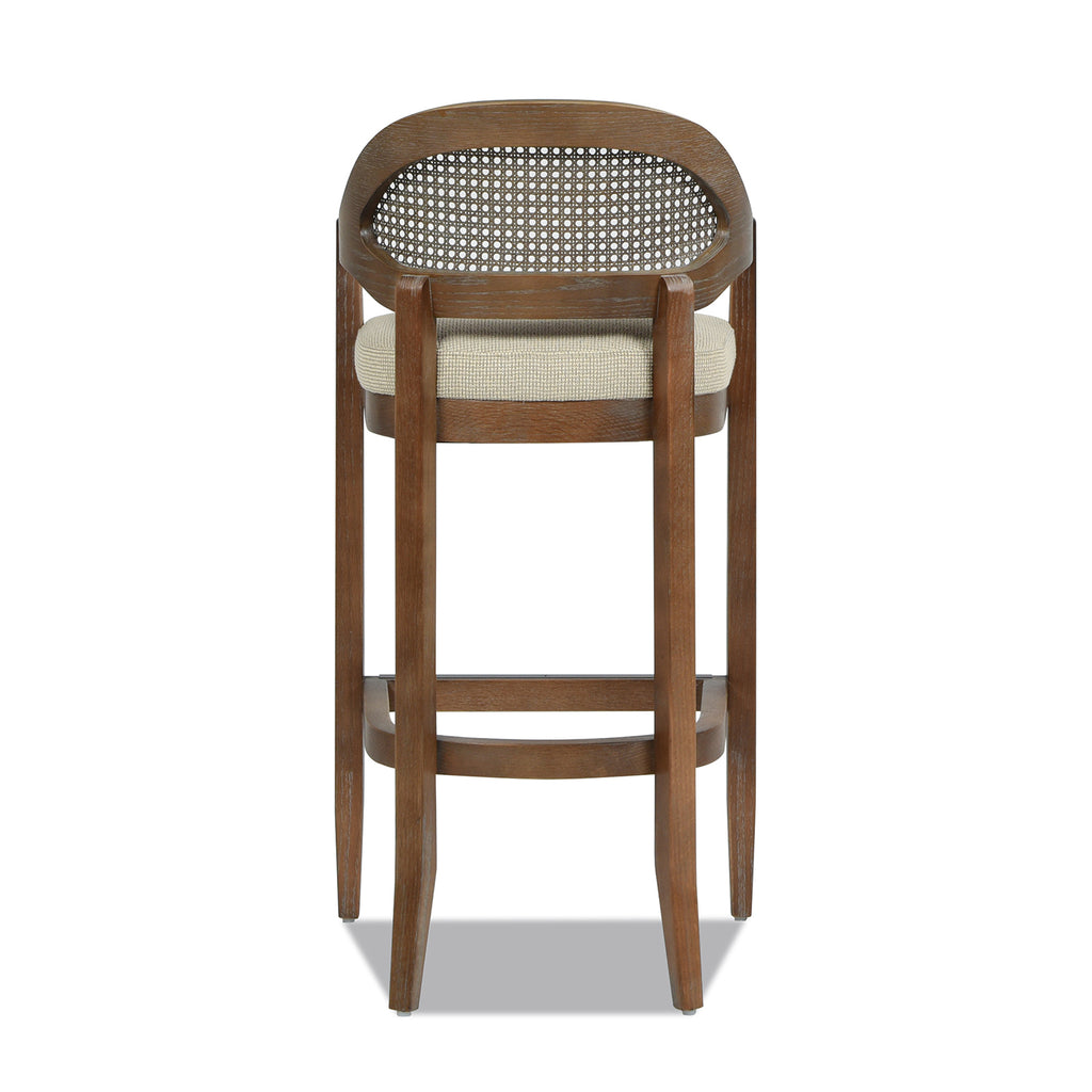 Americana Mid-Century Modern 30.5 Inch Cane Back Bar Stool, Beige