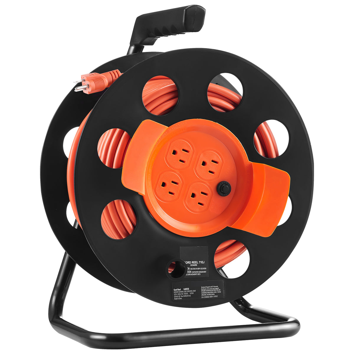 Heavy Duty 100FT Extension Cord Reel with 4 Outlets