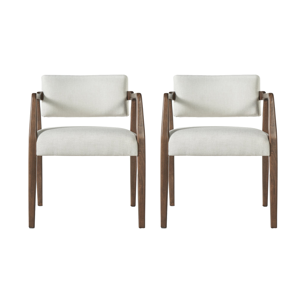 Mid-Century Rubber Wood Upholstered Dining Armchair (Set of 2)
