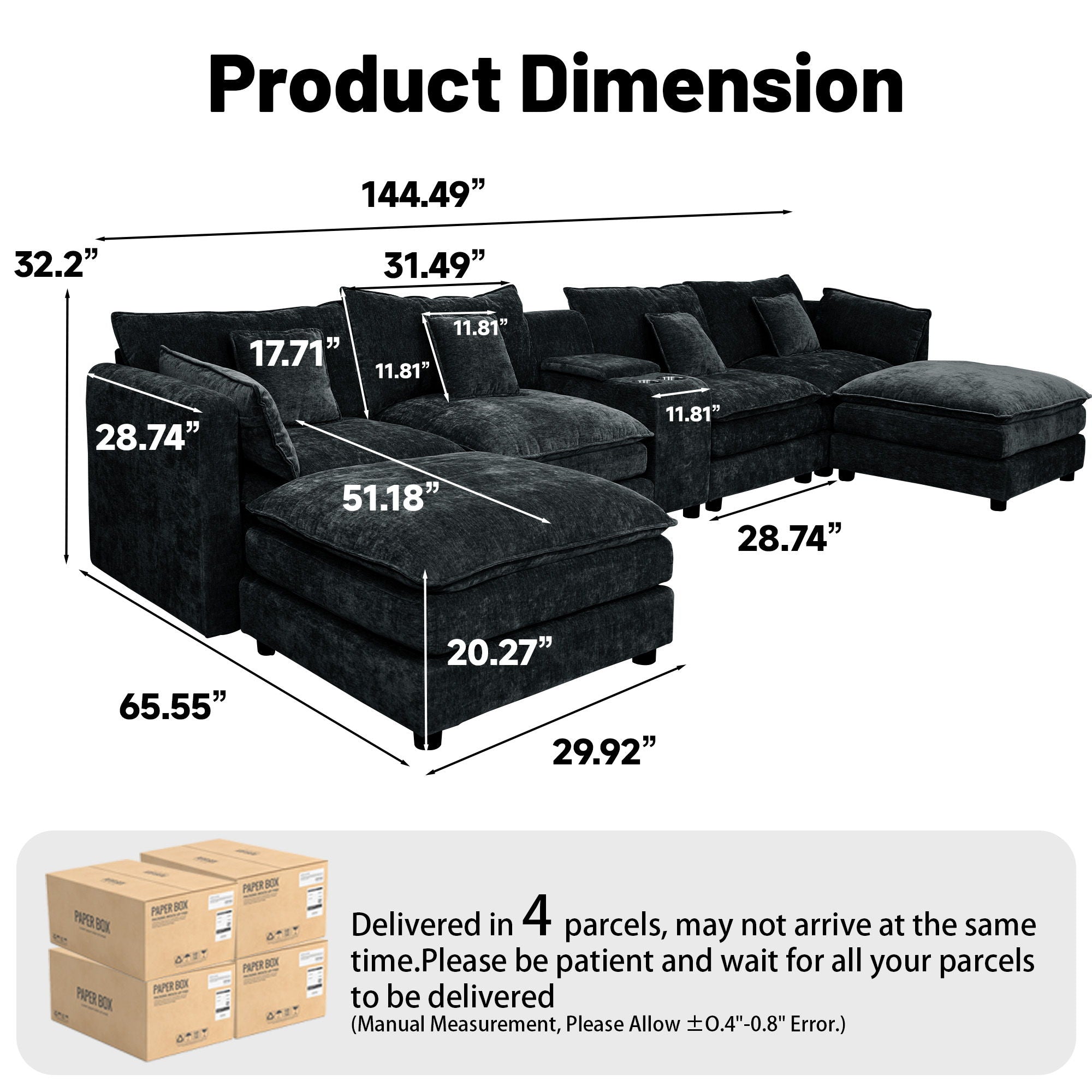 U Shaped Sectional Cloud Couch for Living Room