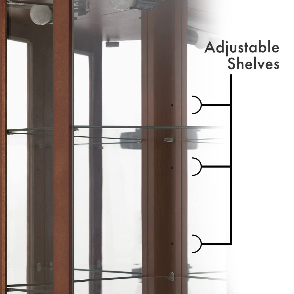 6 Shelf Corner Curio Display Cabinet With Lights, Mirrors, and Adjustable Shelves