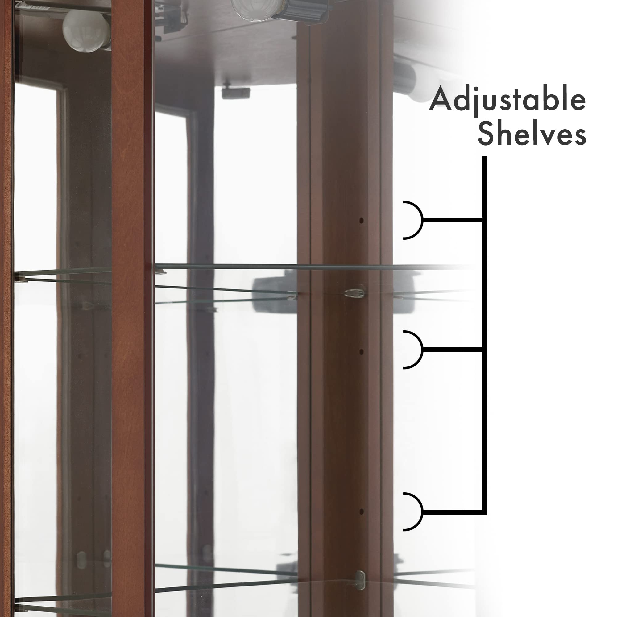 6 Shelf Corner Curio Display Cabinet With Lights, Mirrors, and Adjustable Shelves