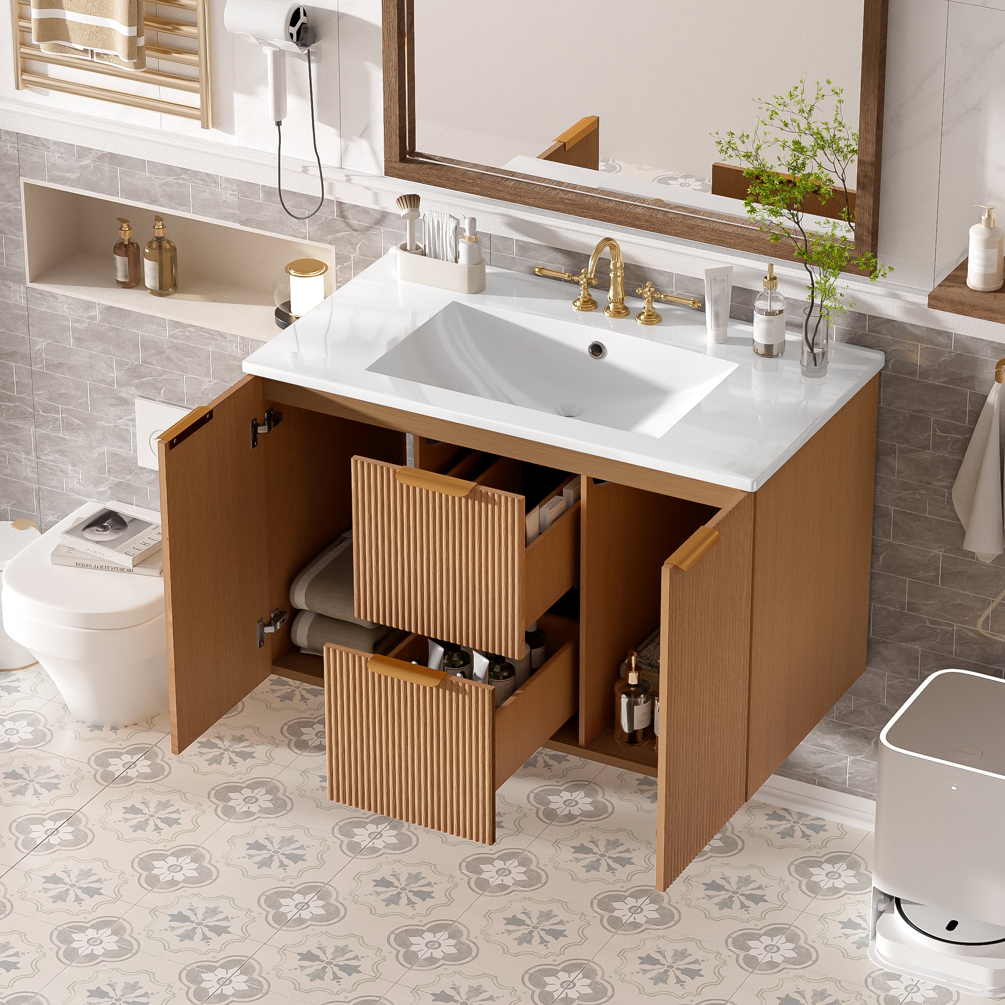 36 Inch Single Sink Bathroom Vanity with Ceramic Top