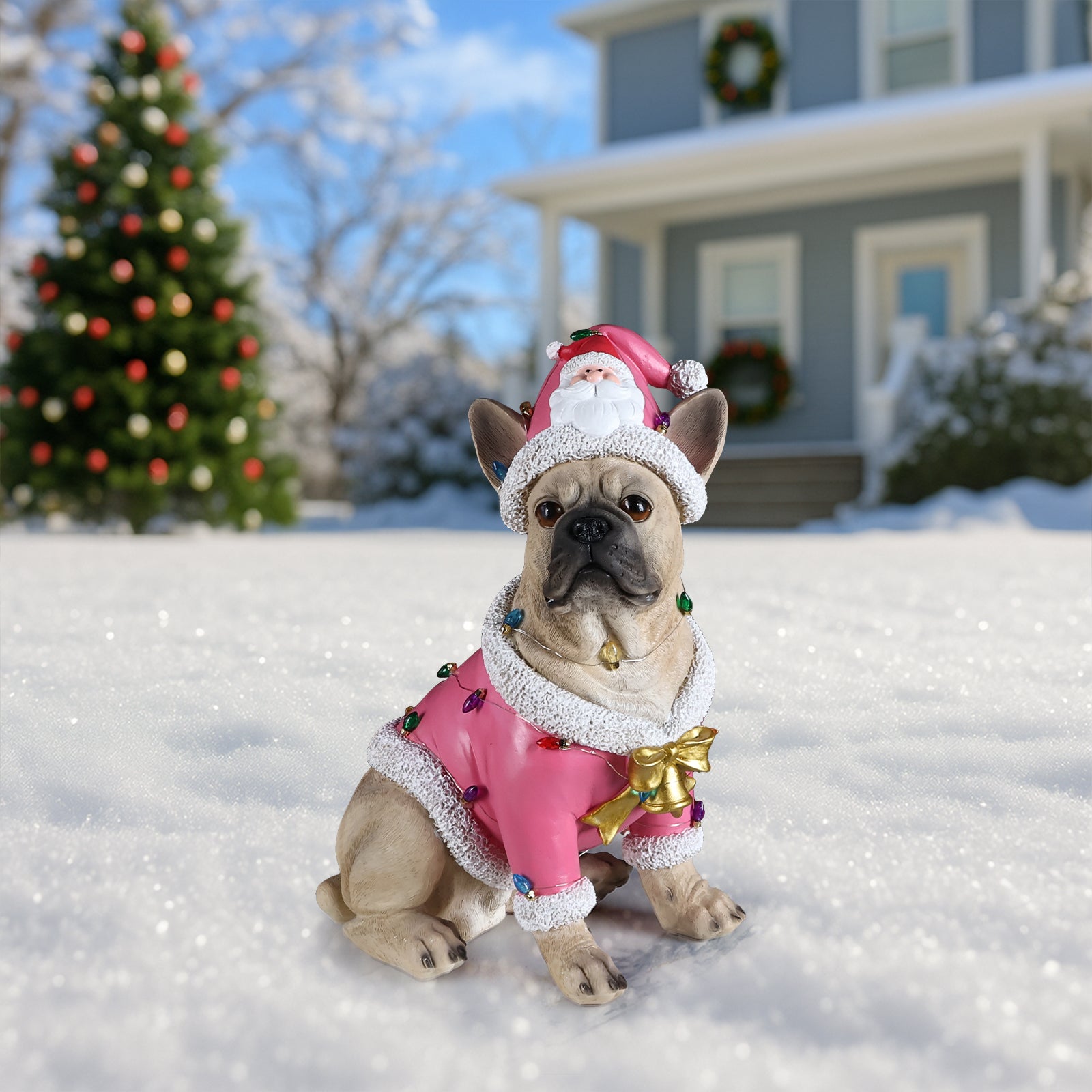Christmas French Bulldog Statue