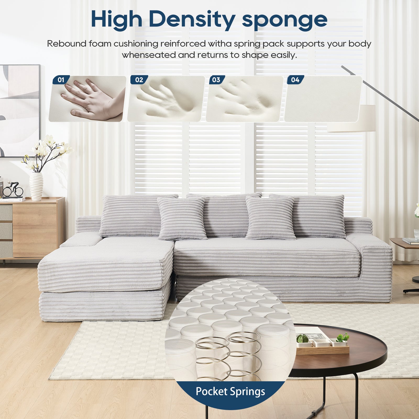 Memory Foam L-Shaped Compression Sofa for Living Room