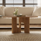 31.5 Inches Round Rustic Ash Wood Veneer Coffee Table