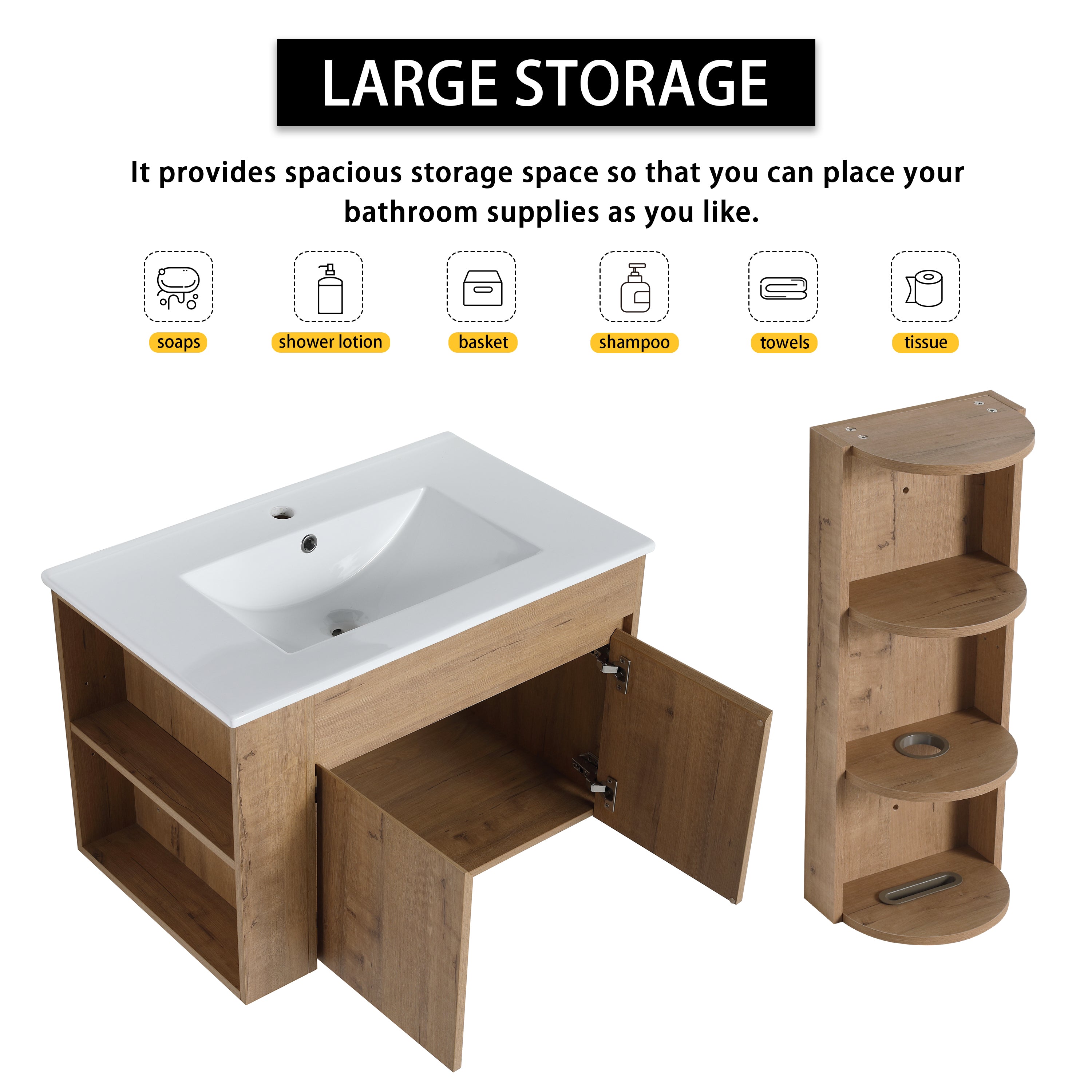 30" Wall-Mounted Bathroom Vanity With Sink and Storage Rack