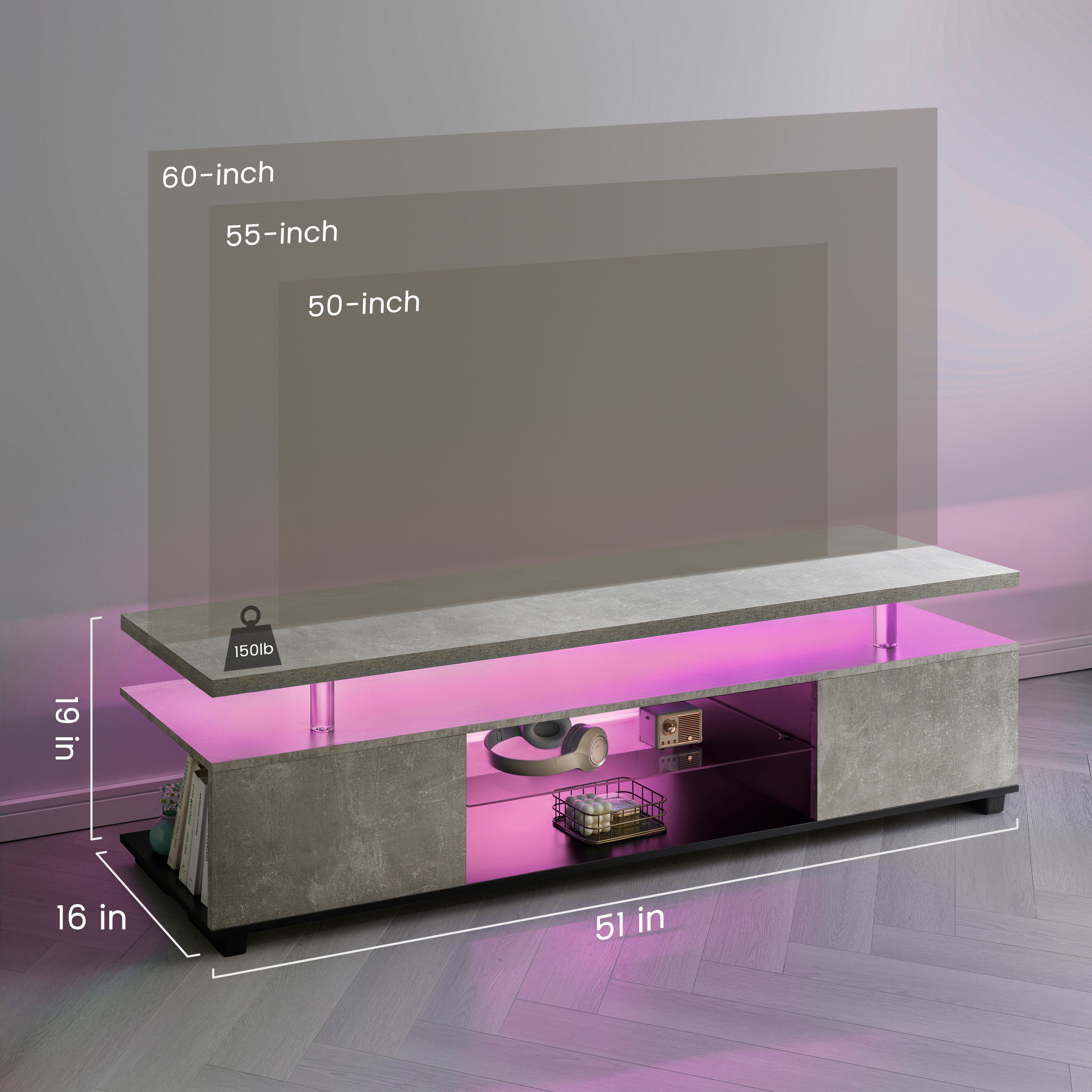 TV Stand for 55 Inch TV - LED Gaming Entertainment Center