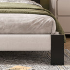 Boucle Queen Bed Frame with Square-Stitched Headboard