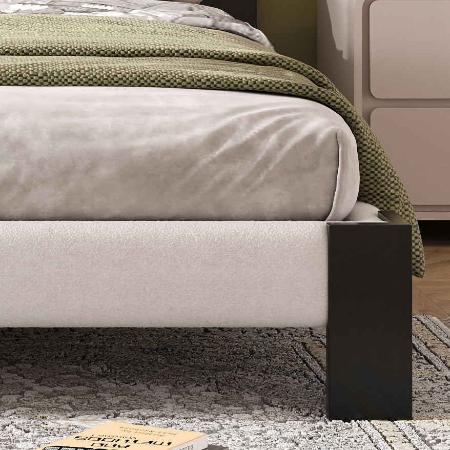 Boucle Queen Bed Frame with Square-Stitched Headboard