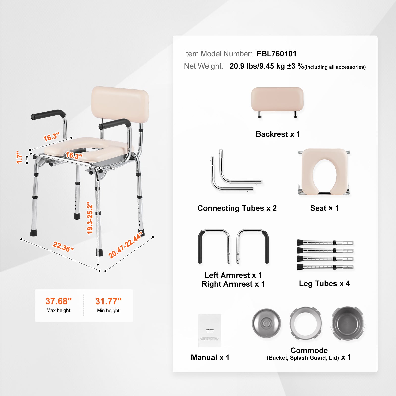 Commode Chair, Bedside Commode with Padded Seat