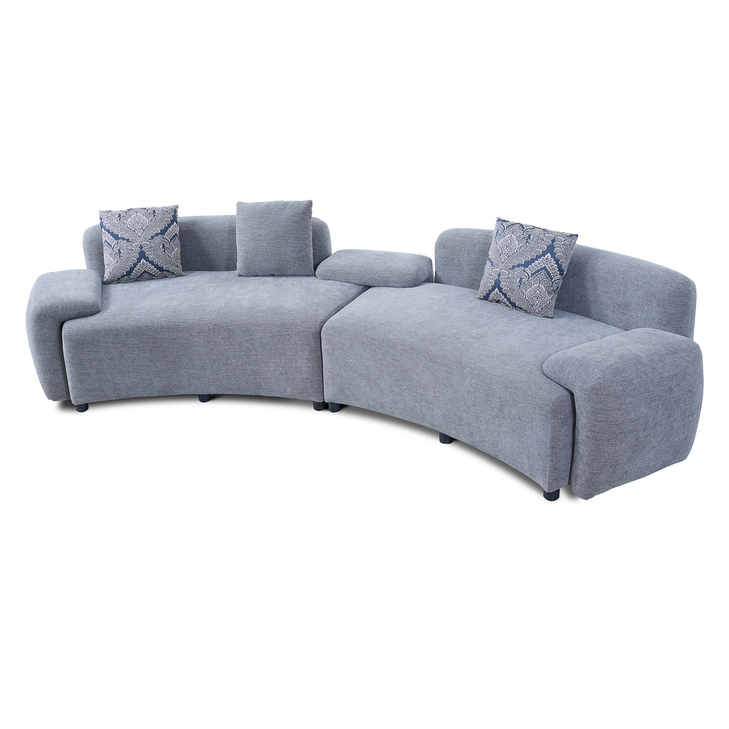 122-Inch Grey Curved Sofa, 4-Seat, Medium-Soft Fabric