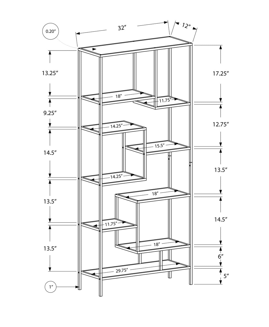72" Tempered Glass Bookshelf
