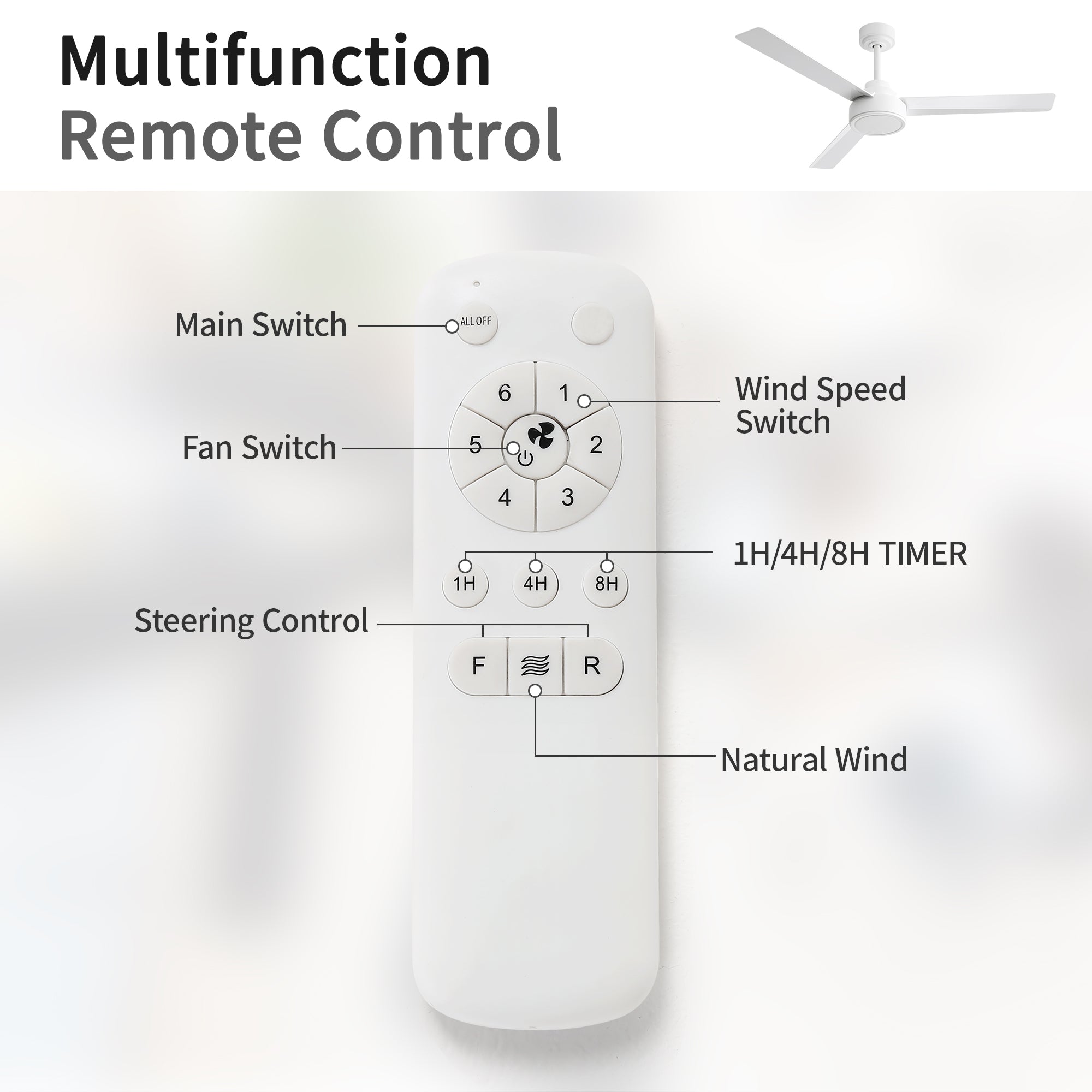 52" Ceiling Fan Without Light with Remote Control