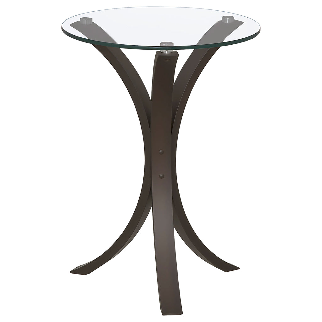 Helena Cappuccino Round Glass Top Accent Side Table