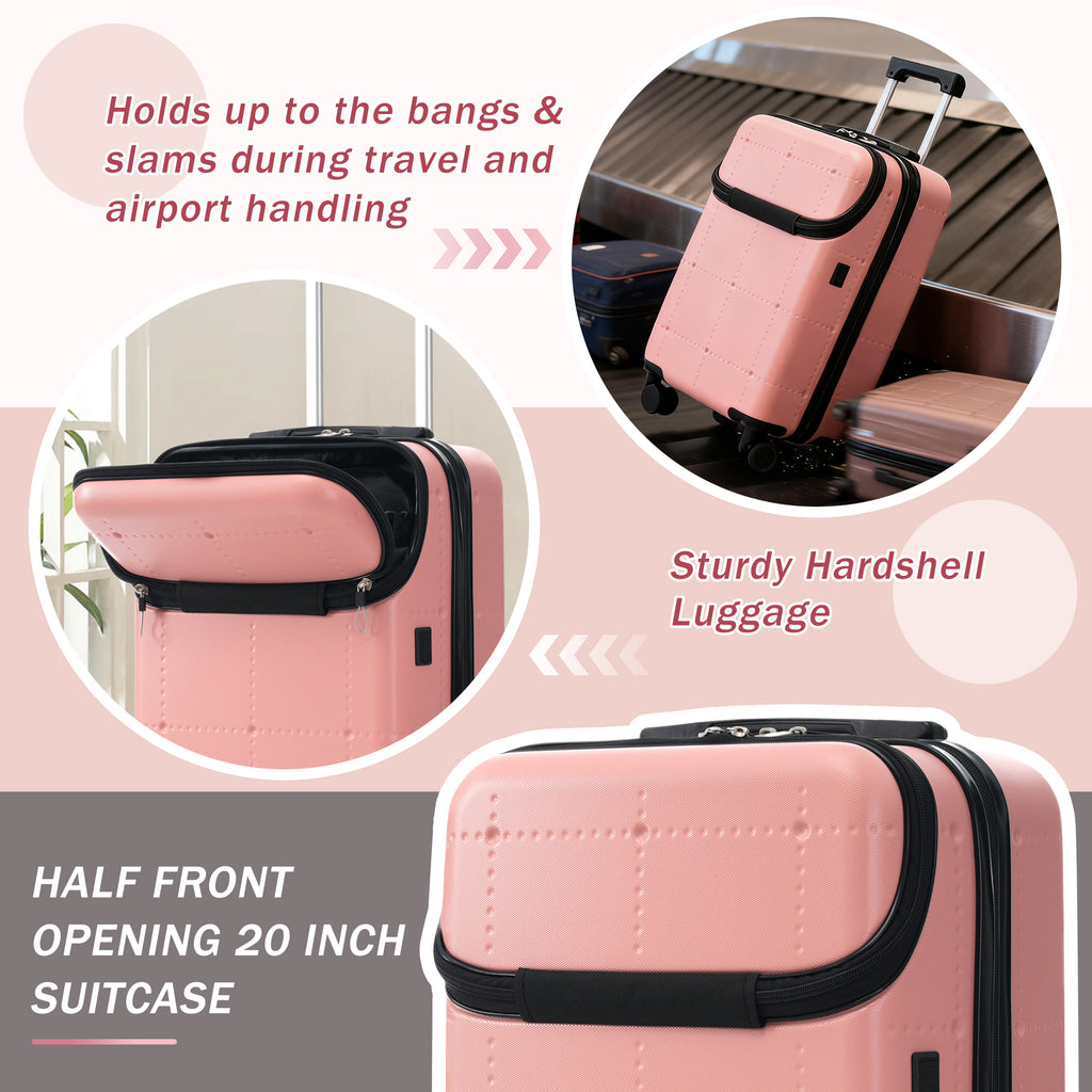 Hardside Luggage Set 5 Piece with Carry-On, 24-Inch and 28-Inch Expandable Suitcases, Light Pink