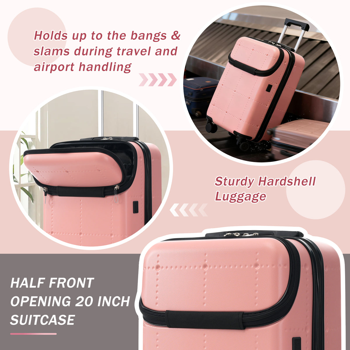 Hardside Luggage Set 5 Piece with Carry-On, 24-Inch and 28-Inch Expandable Suitcases, Light Pink