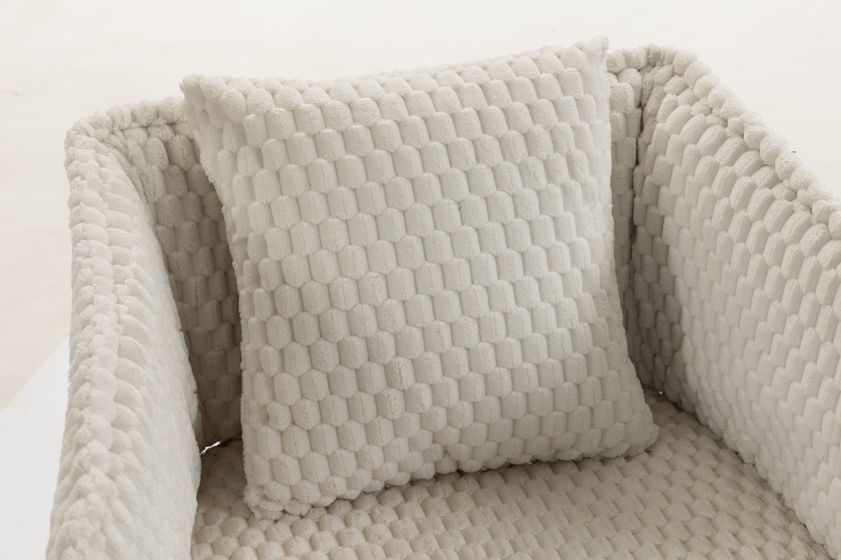 Mid Century Modern Accent Chair, Antique White Corduroy with 360° Swivel