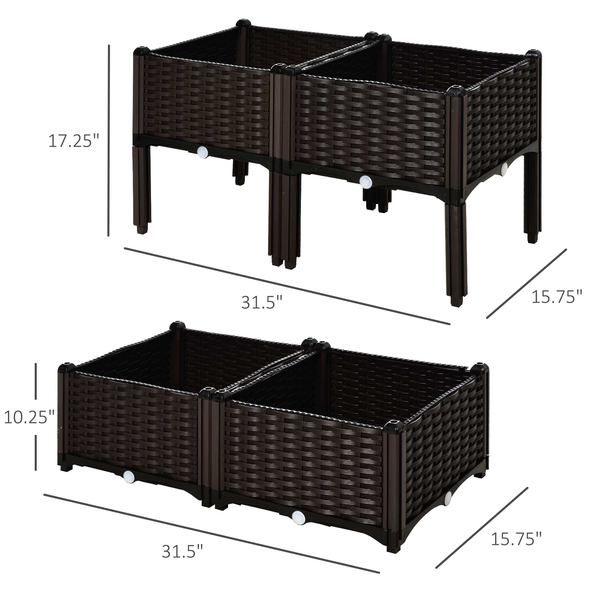 Outsunny 4 Piece Raised Garden Bed with Legs, Self-Watering Planter Box